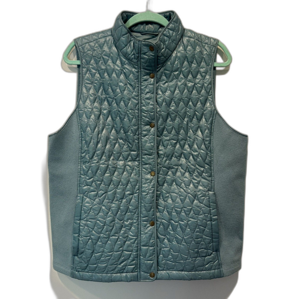 Talbots Quilted Vest Blue Snap Front Layering Travel Heritage Sporty Women XL